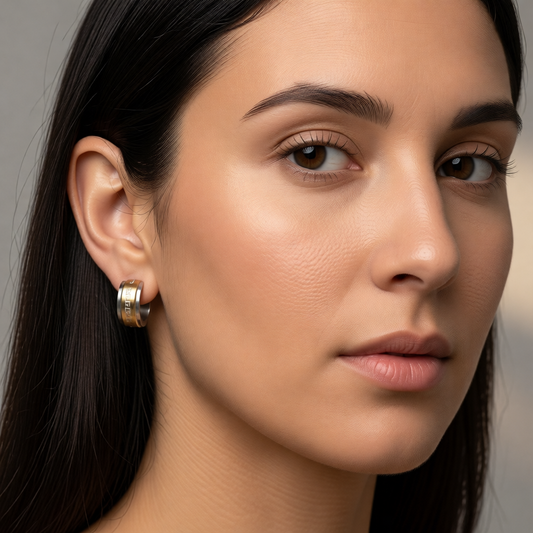 Bicolor RVS Oorringen Grieks Motief Goud & Zilver 13mm