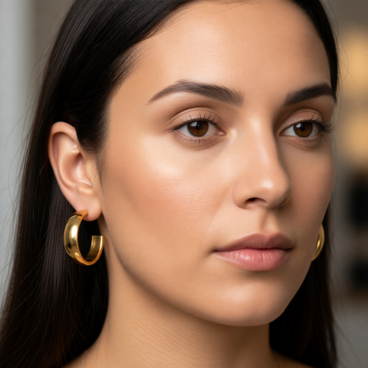 Brede RVS Oorringen Glad Glanzend Goudkleur 22mm