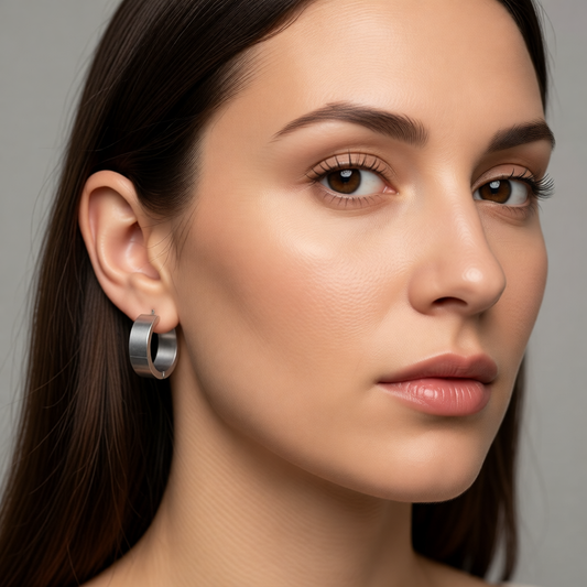 Brede RVS Oorringen Glad Glanzend Zilverkleur 20mm