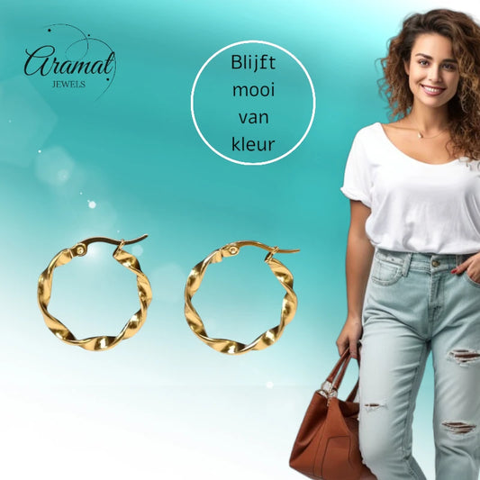 Boucles d'oreilles torsadées Golden Glamour - Créoles torsadées