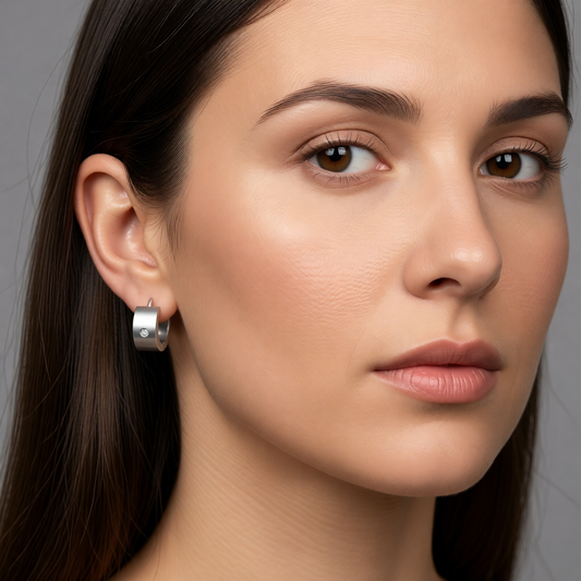 Kleine RVS Oorringen met Zirkonia Accent Zilverkleur 13mm