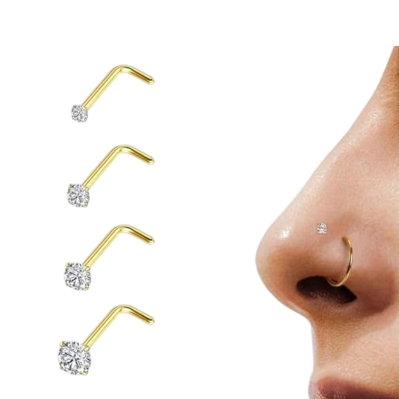 Neuspiercing Transparante Zirkonia 3mm Goudkleurig – Gebogen Staafje Staal