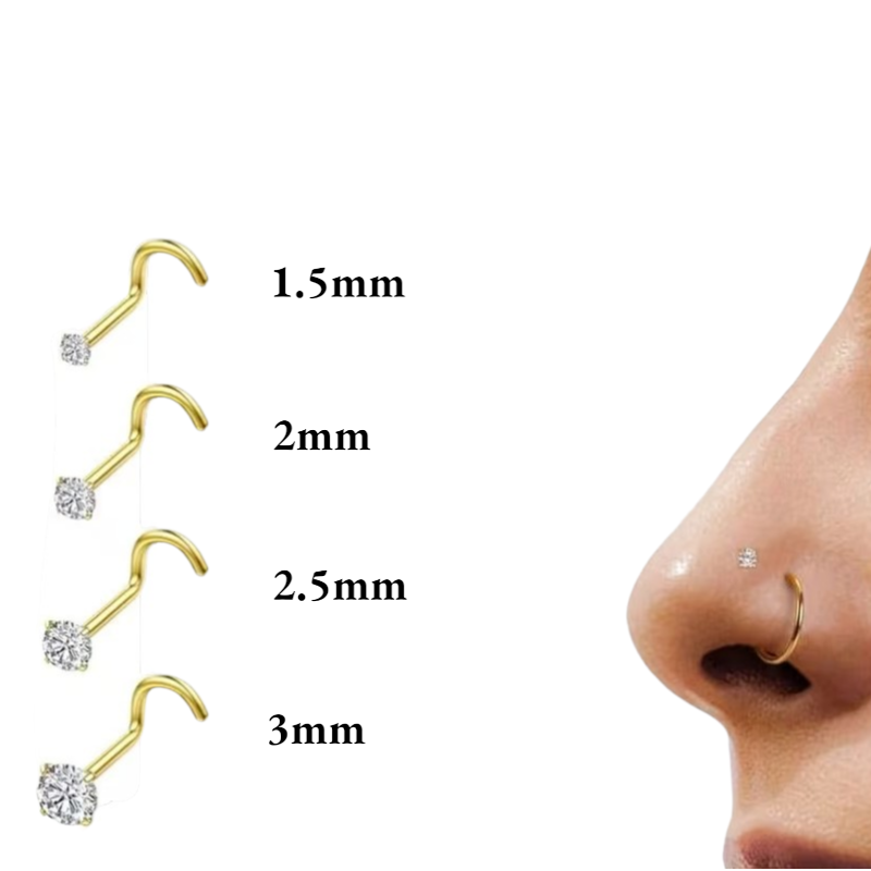 Goudkleurige Neuspiercing Transparante Zirkonia – S-Staafje