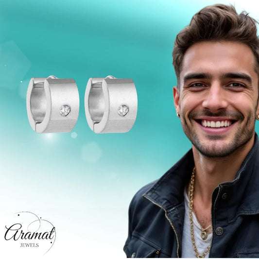 Boucles d'oreilles unisexes – Mini zircon créole de 13 mm, monture en acier inoxydable argenté