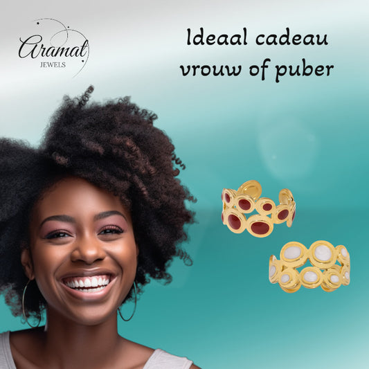 Open Ring RVS met Cirkelmotief en Emaille (12 mm)