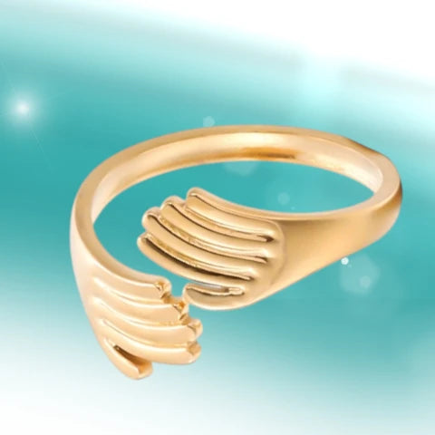 Bague femme en acier inoxydable ajustable - 2 mains - Taille unique