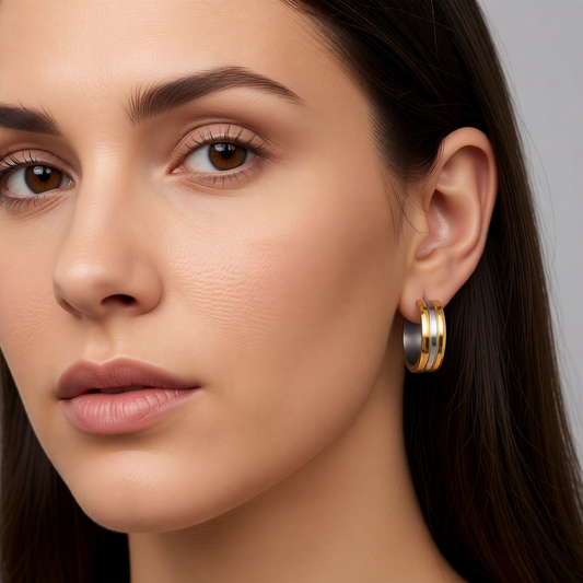 RVS Oorringen Bicolor Streep Goud Zilver 20mm - Dames