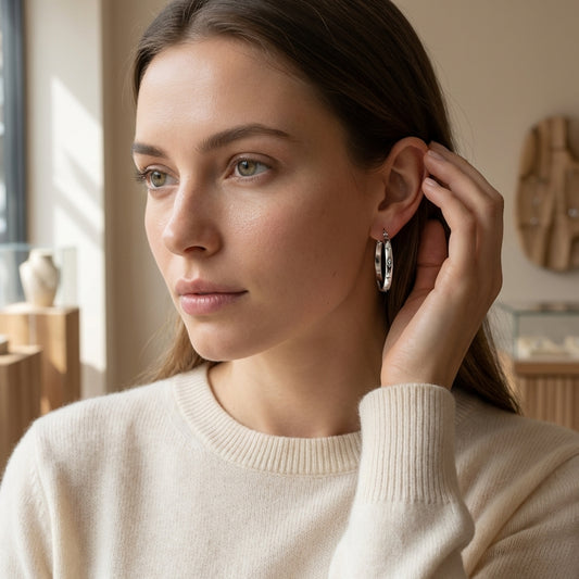 RVS Oorringen met Ankermotief Zilverkleur 30mm