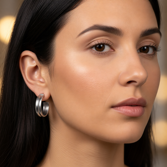 RVS Oorringen met Dubbele Lijn Zilverkleur 23mm