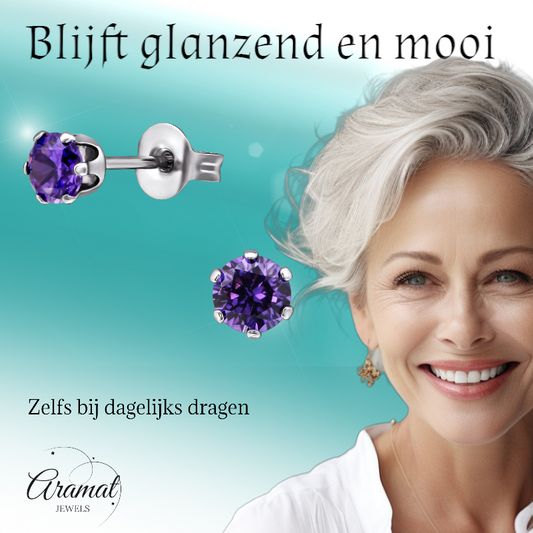 Boucles d'oreilles en zircone 4 mm en acier inoxydable violet