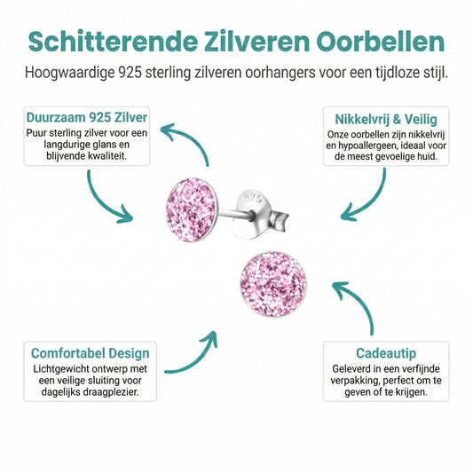 Aramat Jewels 925 sterling silver round stud earrings with purple glitter, 5mm diameter, for children.