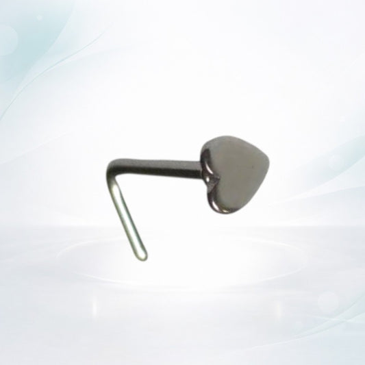 Aramat Jewels silver-tone steel L-shaped nose piercing with a small 2mm heart charm.