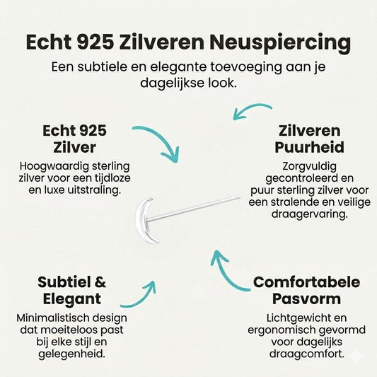 Aramat Jewels sterling silver nose stud with a small crescent moon charm.