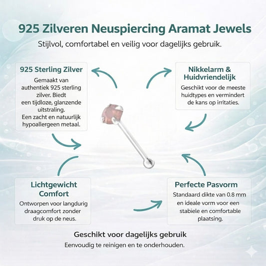 Aramat Jewels silver nose stud with a 2mm pink opal stone, perfect for everyday wear.