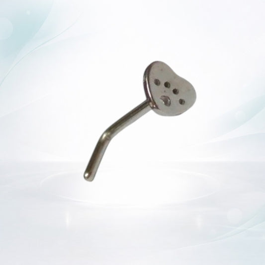 Aramat Jewels silver steel L-shaped nose piercing with a heart and paw print design.