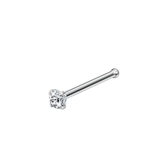 Aramat Jewels silver-colored steel nose piercing with a clear, round 2mm zirconia stone and a straight post.