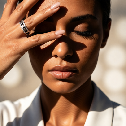 Zilverkleurige Verstelbare RVS Ring met Zwart Boze Oog en Schakelmotief