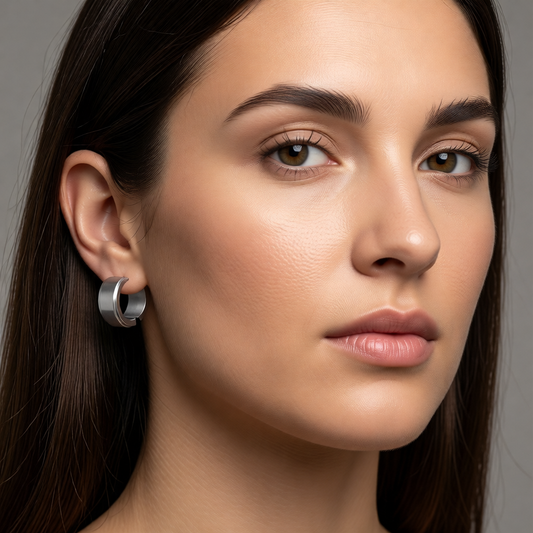 Kleine RVS Oorringen met Opstaande Streep Zilverkleur 13mm