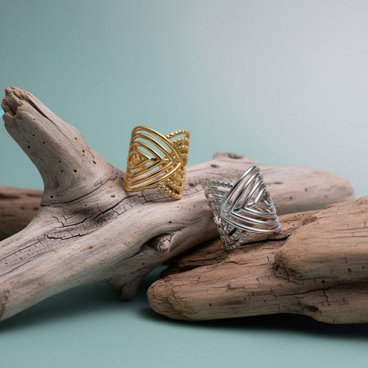 Brede Damesring Verstelbaar – Open Ring met Lijnen – 23 mm - Aramat Jewels - Ringen - cadeautip