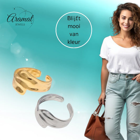 Brede Moderne One Size Ring RVS (14 mm) - Aramat Jewels - Ringen - cadeautip