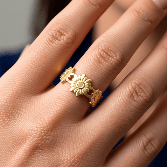 Damesring Verstelbaar – Bloemetjes Schakels – One Size - Aramat Jewels - Ringen - cadeautip