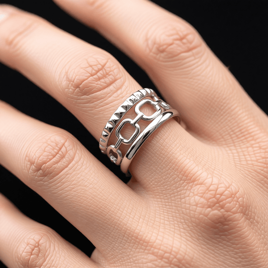 Damesring Verstelbaar – Open Ring met Gladde, Schakel & Bewerkte Lijn – One Size - Aramat Jewels - Ringen - cadeautip