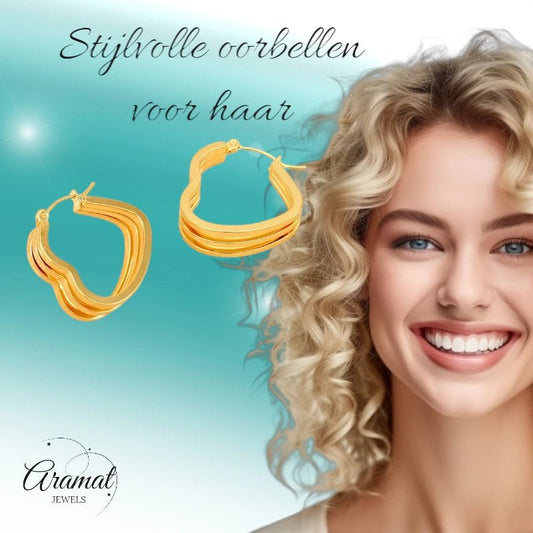 Goudkleurige Triple Hart Hoops 25mm - oor6303 - 827750 - Oorringen kopen# - 25mm - alles - cadeau