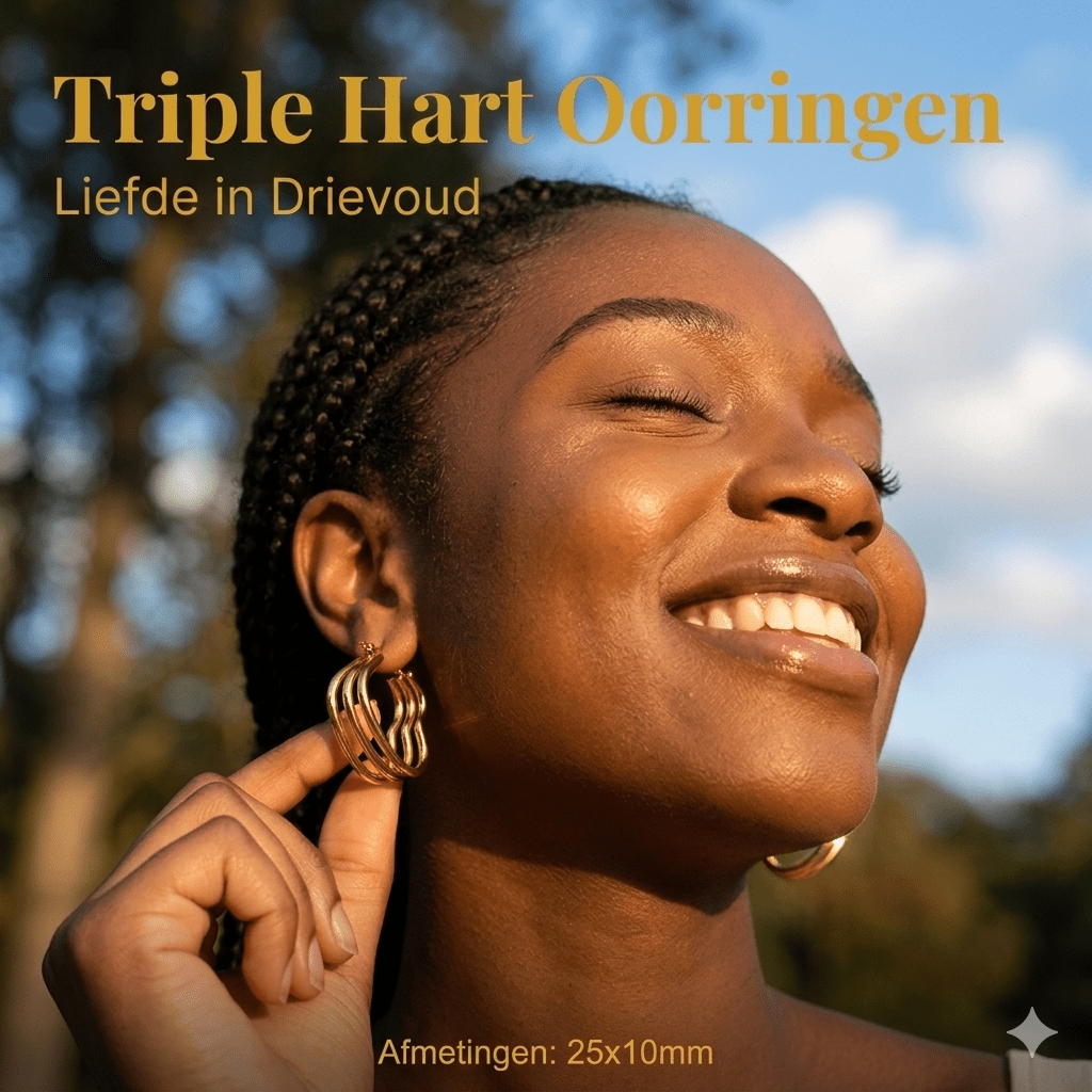 Goudkleurige Triple Hart Oorringen 25mm - Aramat Jewels - Oorringen - cadeautip
