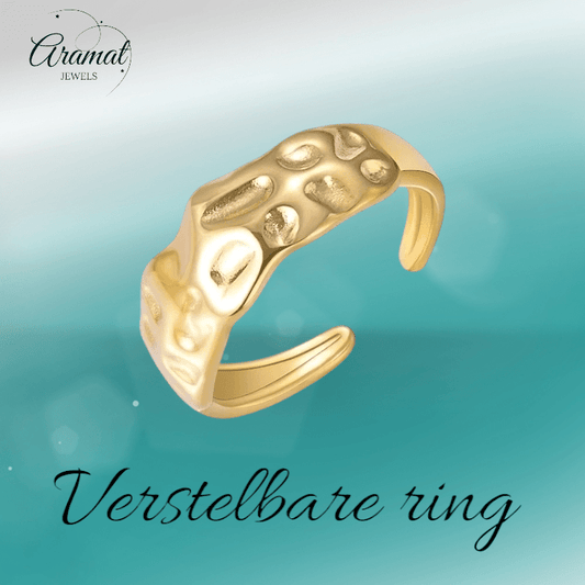 Goudkleurige Verstelbare Dames Ring deukjes - motief - Stainless Steel - Trendy - ring351 - 104805 - Ringen kopen# - Goudkleur - alles - boho