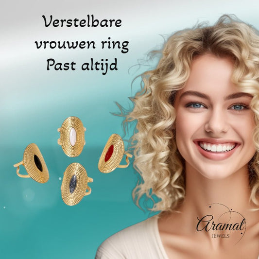Grote Verstelbare RVS Ring Ovaal met Emaille - 28 mm - Aramat Jewels - Ringen - cadeautip