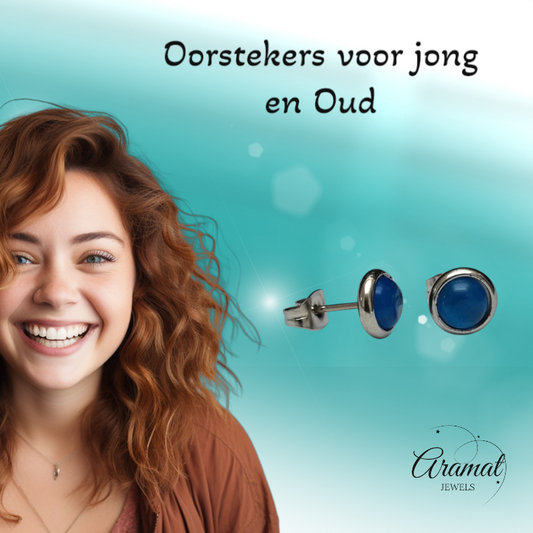 Stalen Kattenoog Oorbellen 8mm – Donkerblauw