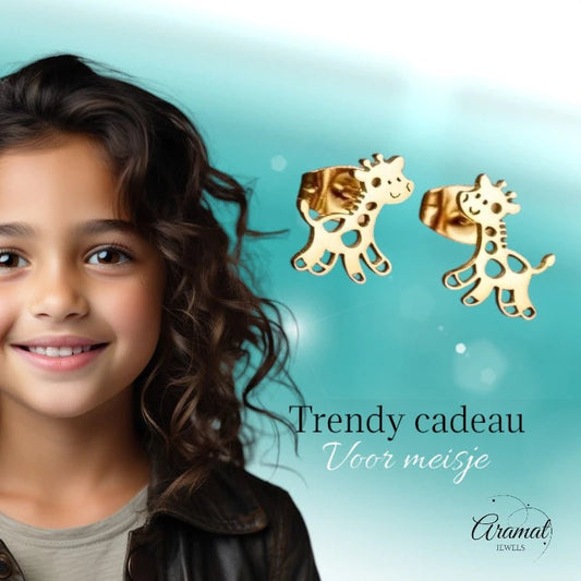 Meisjes oorbellen giraf goudkleurig RVS - oor6388 - 515397 - Oorbellen kopen# - 10mm - alles - cadeau