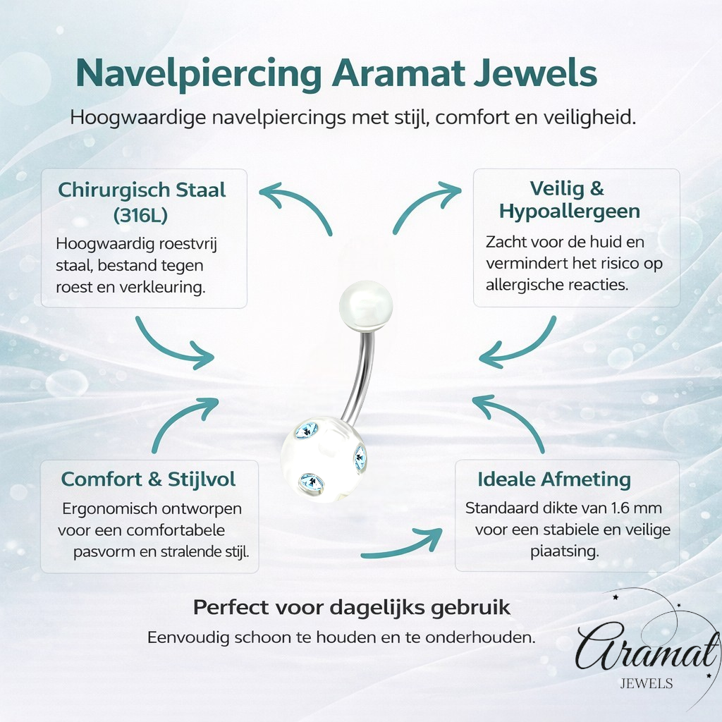 Luxe Kristallen Stalen Navelpiercing met steentje
