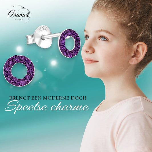 Boucles d'oreilles rondes ouvertes en cristal violet et argent 925