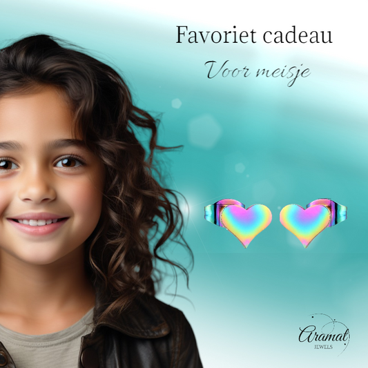 Boucles d'oreilles puces en forme de cœur arc-en-ciel – 9 x 8 mm, en acier inoxydable joyeux