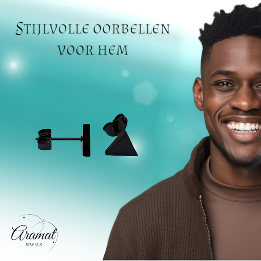 Boucles d'oreilles triangulaires en acier noir – 8 mm