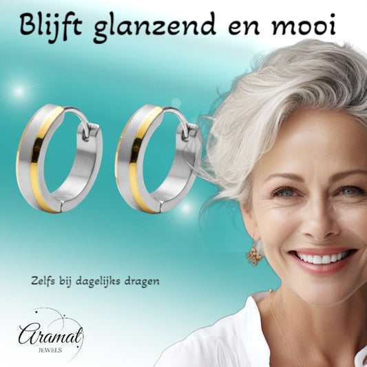 Boucles d'oreilles – Acier inoxydable bicolore avec accent doré (16 mm)