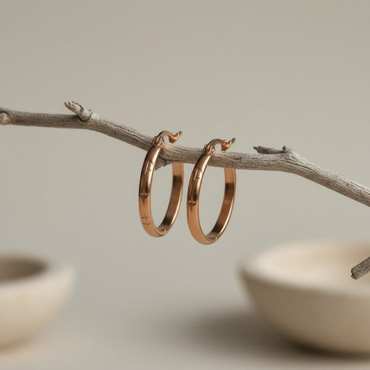 RVS Oorringen met Anker- en Sterrenmotief Rosรฉgoudkleur 25mm