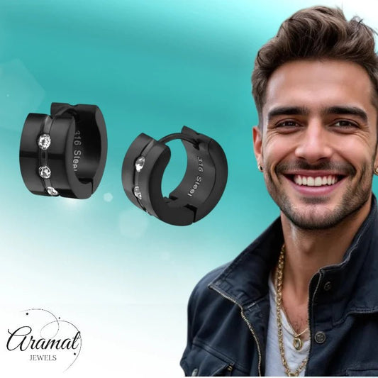 Oorringen – Staal Huggies Zirkonia Zwart (13mm) - Aramat Jewels - Oorringen - cadeautip