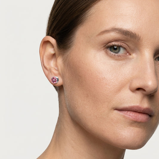 Oorstekers – Staal Kristal Roze Zilverkleur (6mm)