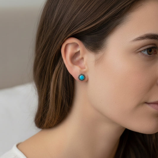 Oorstekers – Sterling Zilver Bali Etnisch Blauw Emaille 6mm Rond Geoxideerd