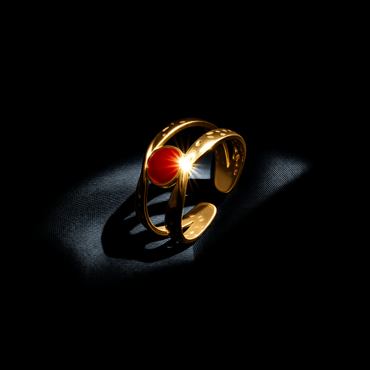 Open Ring RVS met Gehamerd Motief en Emaille Cirkel (9,5 mm) - Aramat Jewels - Ringen - cadeautip