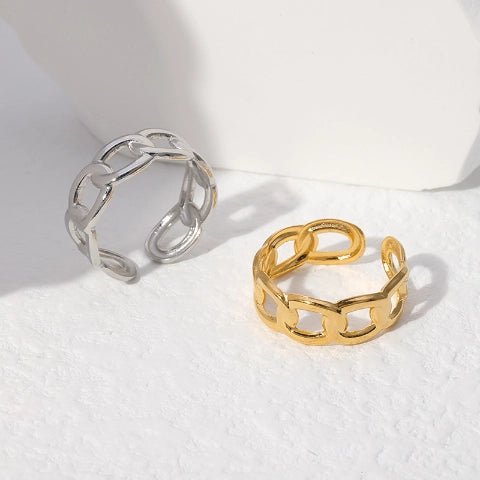 Open Ring Schakel Motief: Gladde en Fijne Schakelband (8 mm) - Aramat Jewels - Ringen - cadeautip