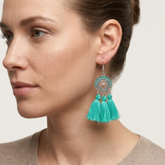 Zomerse Boho Oorhangers Kwastjes Mint 75mm