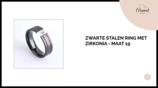 Zwarte Stalen Ring met Zirkonia - Maat 19 by@Outfy