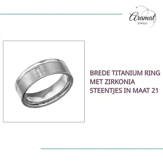 Brede Titanium Ring met Zirkonia Steentjes in Maat 21 by@Outfy
