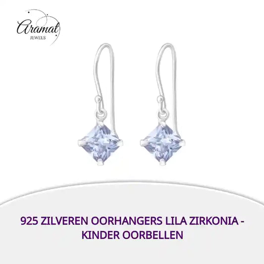 925 Zilveren Oorhangers Lila Zirkonia - Kinder Oorbellen by@Outfy