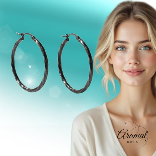 Boucles d'oreilles en acier torsadé noir