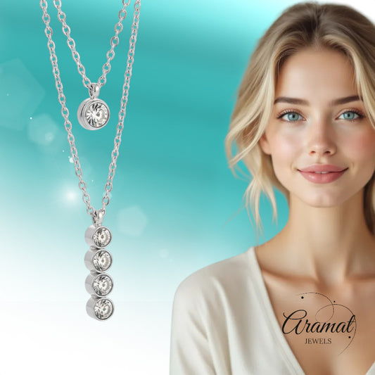 Zilverkleurige Aramat Jewels Dubbele Ketting met Zirkonia