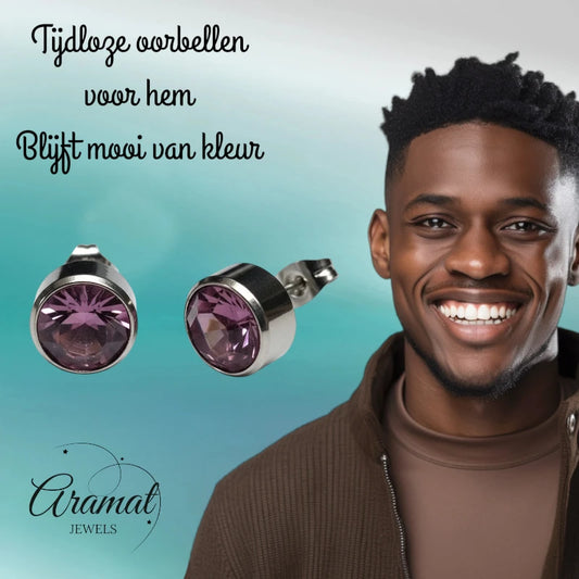 Boucles d'oreilles puces – Acier Cristal Violet clair Argent (10 mm)